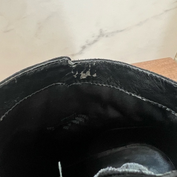 Marc Fisher Black Suede Heeled Booties with Fringe - Picture 5 of 6